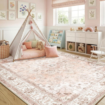 5x7 Washable Nursery Girls Low Pile Area Rug Pink