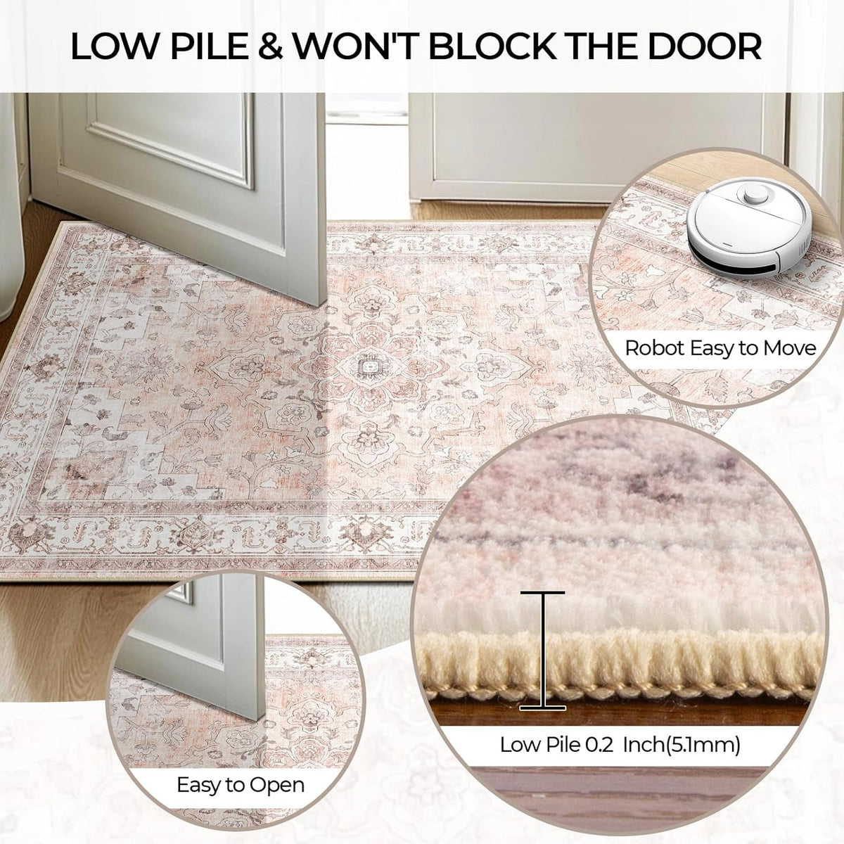 5x7 Washable Nursery Girls Low Pile Area Rug Pink