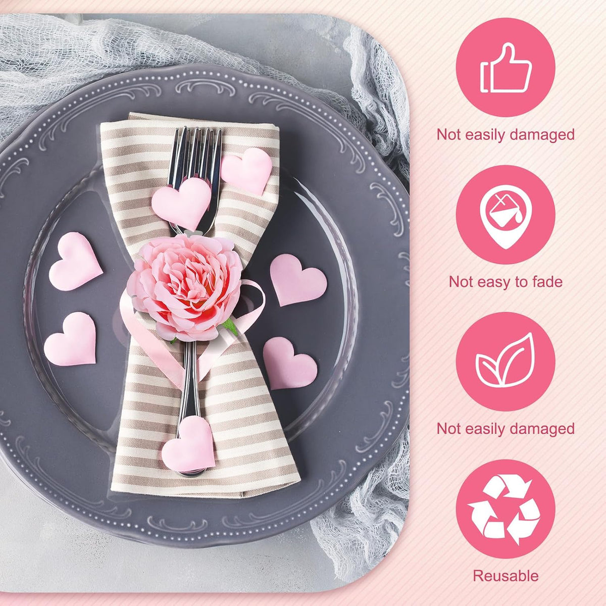 24 Pcs Flower Napkin Rings Peony Floral Handmade Napkin Holder Rings Handicraft Holder for Table Decorations Wedding Holiday Banquet Luncheons Birthday Party Picnics Supplies(Pink)