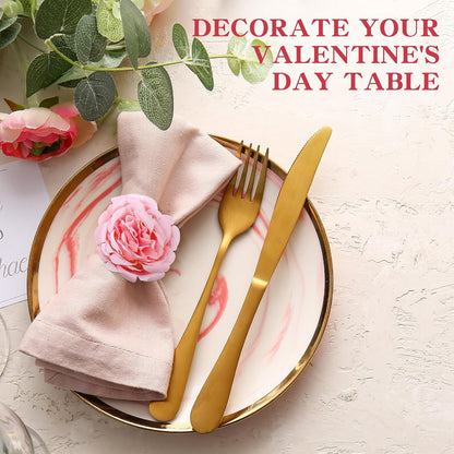 24 Pcs Flower Napkin Rings Peony Floral Handmade Napkin Holder Rings Handicraft Holder for Table Decorations Wedding Holiday Banquet Luncheons Birthday Party Picnics Supplies(Pink)