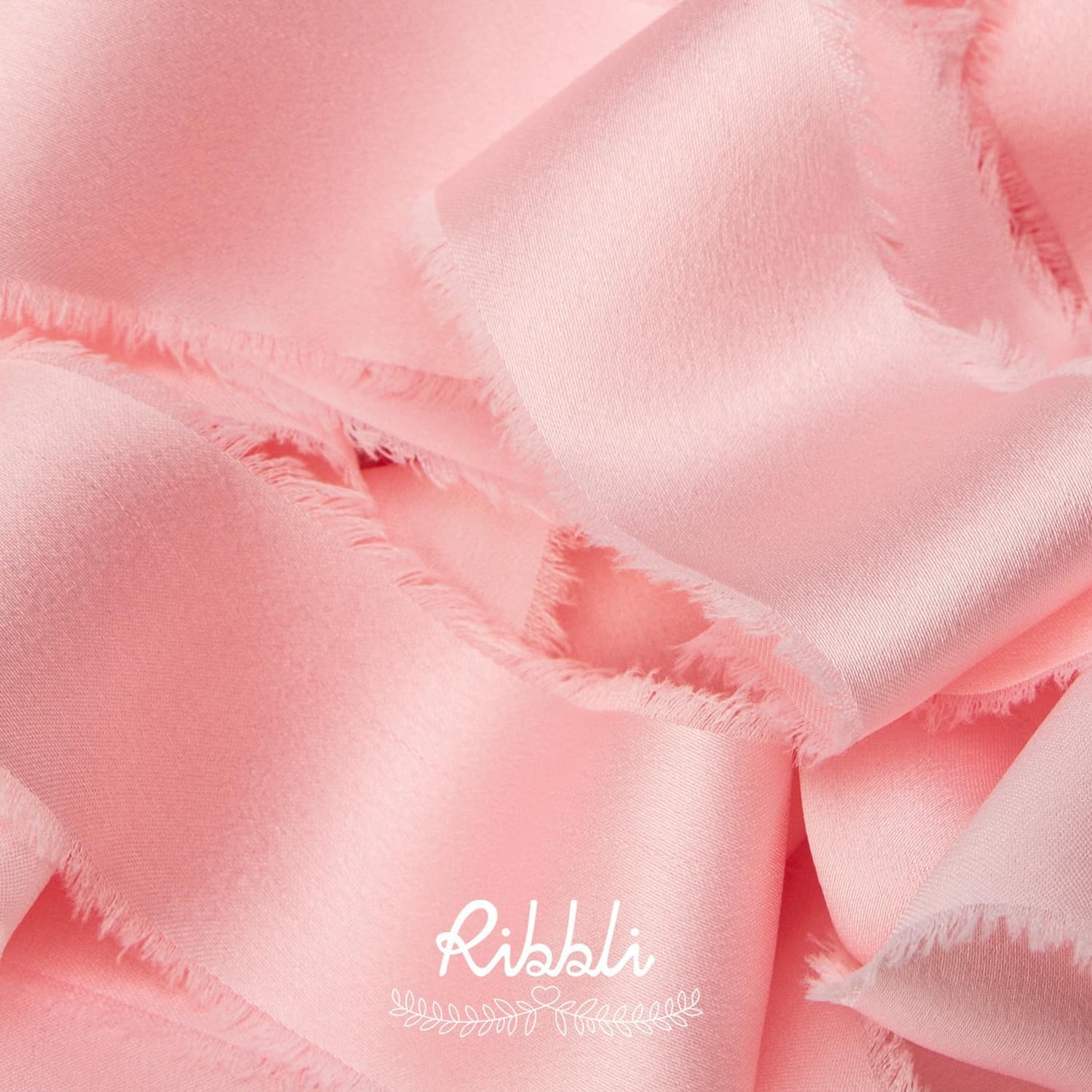 Light Pink Silk Satin Ribbon 1.5 Inch x 12 Yard Handmade Frayed Chiffon Ribbon with Wooden Spool for Gift Wrapping, Wedding Invitations, Bridal Bouquets, Home Decor