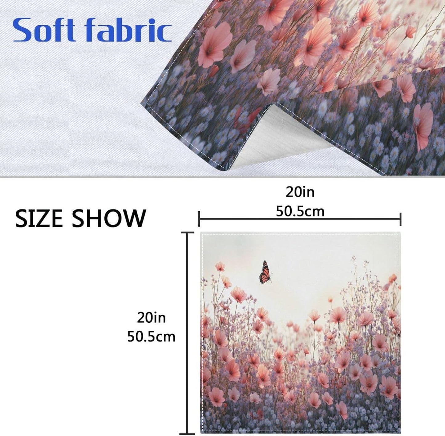 Blueangle Pink Wild Flowers Cloth Napkins, Set of 1,20x20 Inch Heavy Duty Fabric for Holiday Parties & Dinner Table Decor（7）