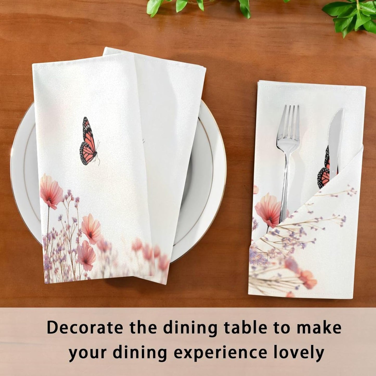 Blueangle Pink Wild Flowers Cloth Napkins, Set of 1,20x20 Inch Heavy Duty Fabric for Holiday Parties & Dinner Table Decor（7）