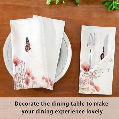 Blueangle Pink Wild Flowers Cloth Napkins, Set of 1,20x20 Inch Heavy Duty Fabric for Holiday Parties & Dinner Table Decor（7）