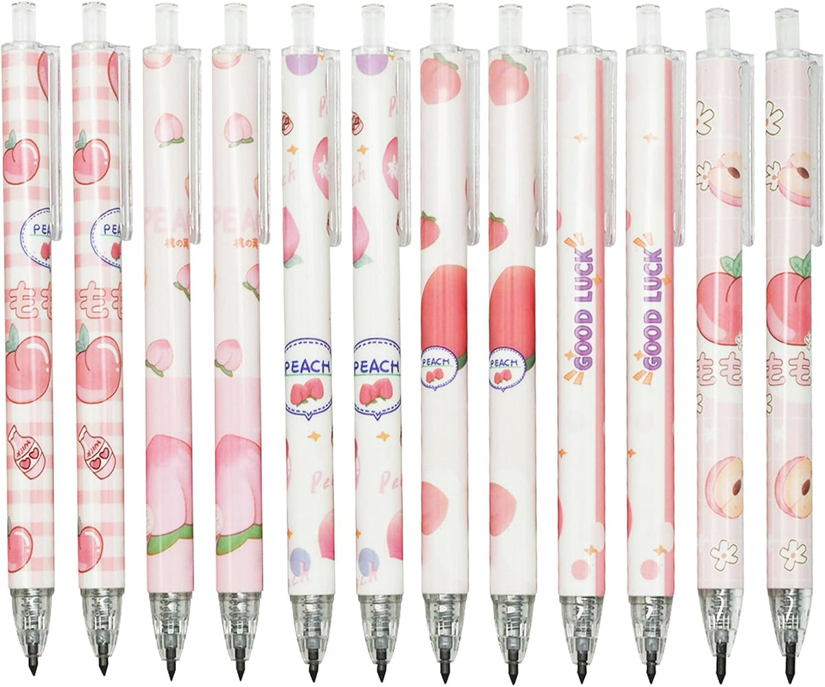 Maydahui 12Pcs 0.5mm Pink Peach Eternal Pencils Fruit Mechanical Pencil