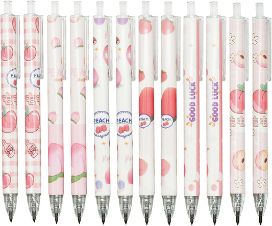 Maydahui 12Pcs 0.5mm Pink Peach Eternal Pencils Fruit Mechanical Pencil