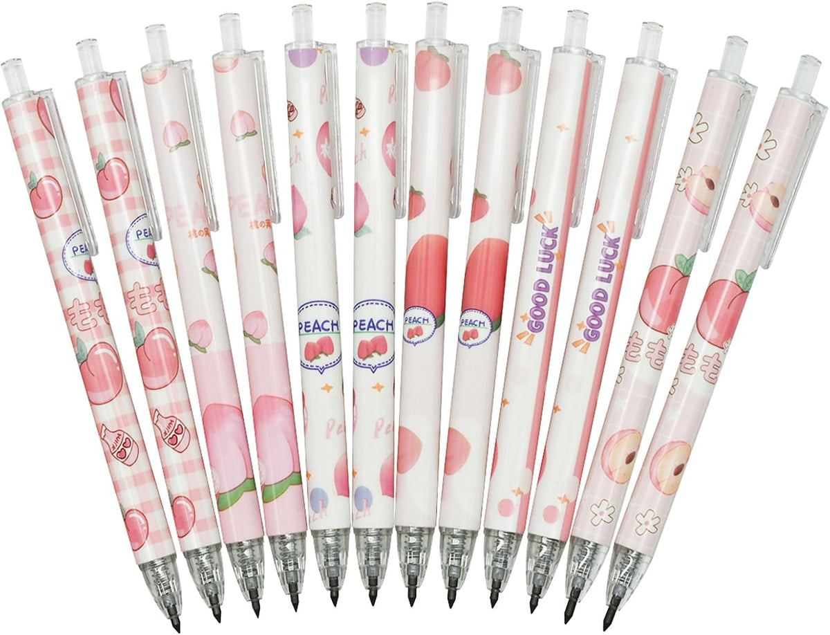 Maydahui 12Pcs 0.5mm Pink Peach Eternal Pencils Fruit Mechanical Pencil
