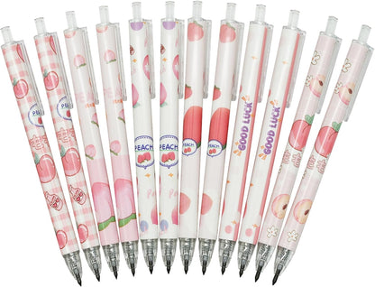 Maydahui 12Pcs 0.5mm Pink Peach Eternal Pencils Fruit Mechanical Pencil