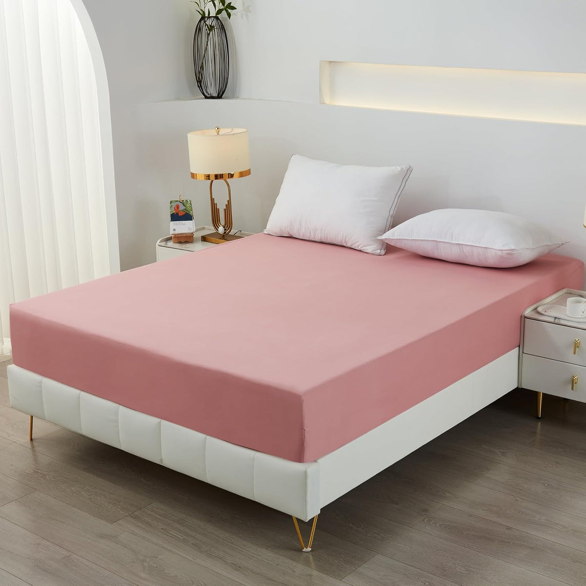 Bedding Full Fitted Sheet,Deep Pocket,Soft Microfiber,Shrinkage and Fade Resistant,Easy Care,1 Fitted Sheet Only,Blush