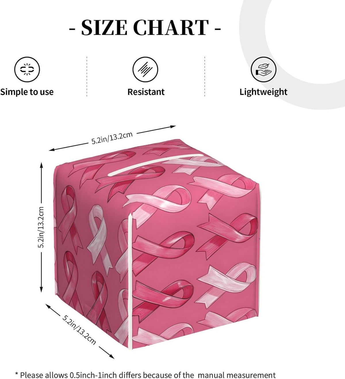 Pink Ribbon Print Tissue Box Cover Holder Cube, Foldable Leather Tissue Box Cover Square, Modern Decorative Organizer for Tabletop Bathroom Car Office Desk Decor