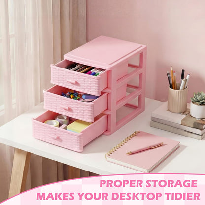 Small Storage Desk Wicker Weave Drawer, Pink