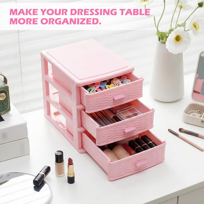 Small Storage Desk Wicker Weave Drawer, Pink