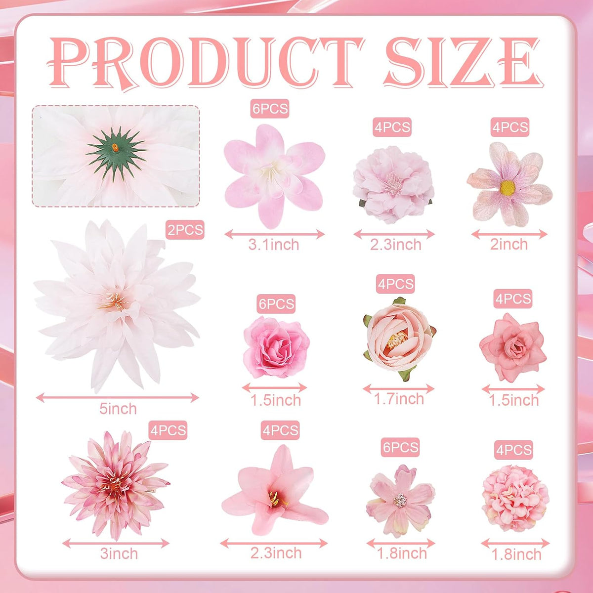 48 PCS Fake Flowers Heads - Artificial Flower Heads Bulk Silk Faux Rose DIY Flower Embellishments Blossom Wreath Bouquets for Crafts Wedding Bridal Party Baby Shower Home Decoration(Pink)