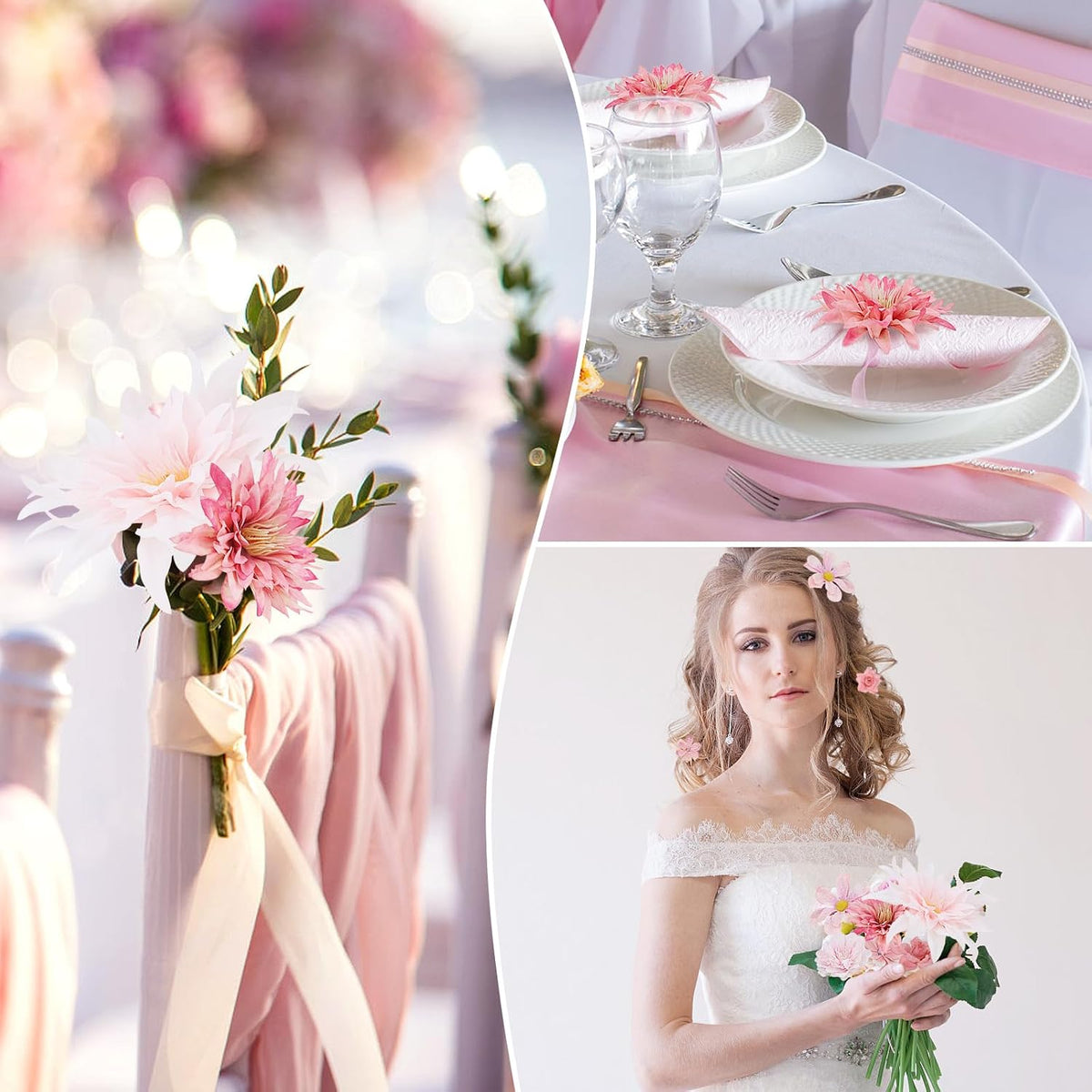 48 PCS Fake Flowers Heads - Artificial Flower Heads Bulk Silk Faux Rose DIY Flower Embellishments Blossom Wreath Bouquets for Crafts Wedding Bridal Party Baby Shower Home Decoration(Pink)