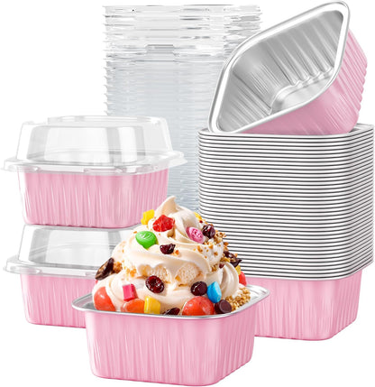 Mini Cake Pans with Lids, Aluminum Foil Cupcake Baking Cups, 5 oz 40 Pack