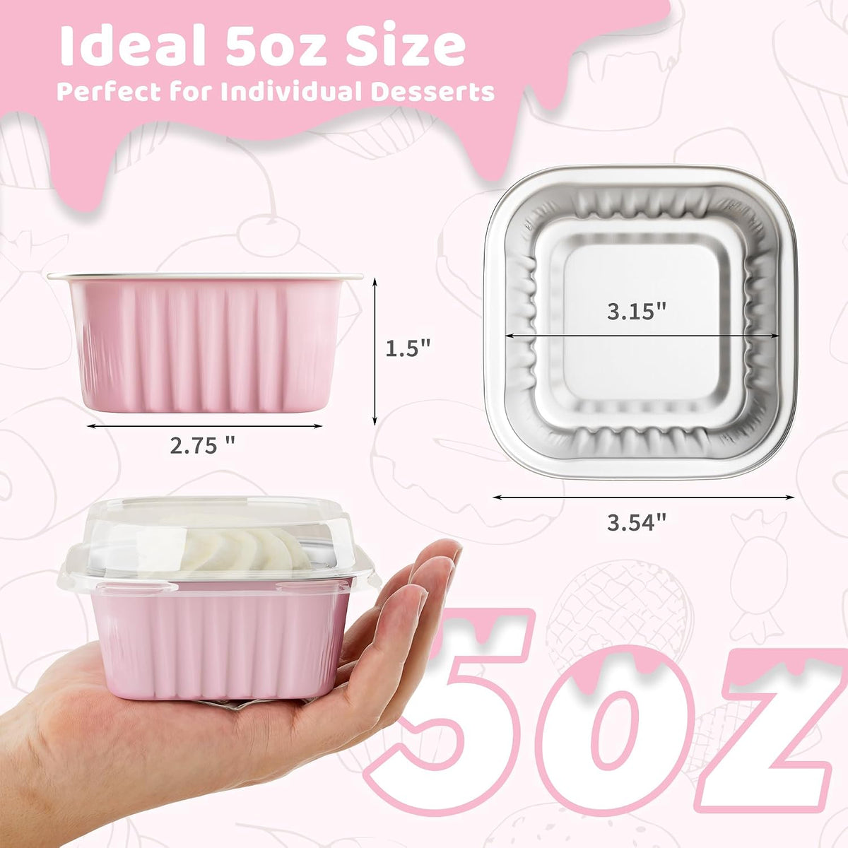 Mini Cake Pans with Lids, Aluminum Foil Cupcake Baking Cups, 5 oz 40 Pack