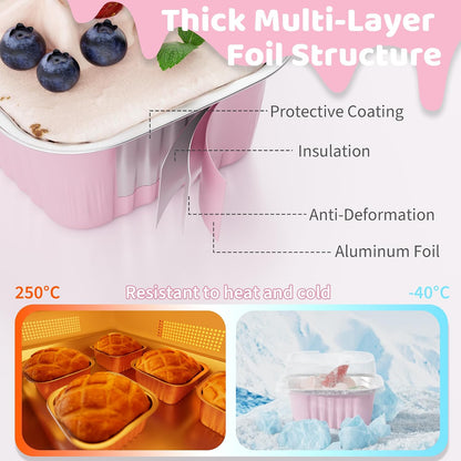 Mini Cake Pans with Lids, Aluminum Foil Cupcake Baking Cups, 5 oz 40 Pack