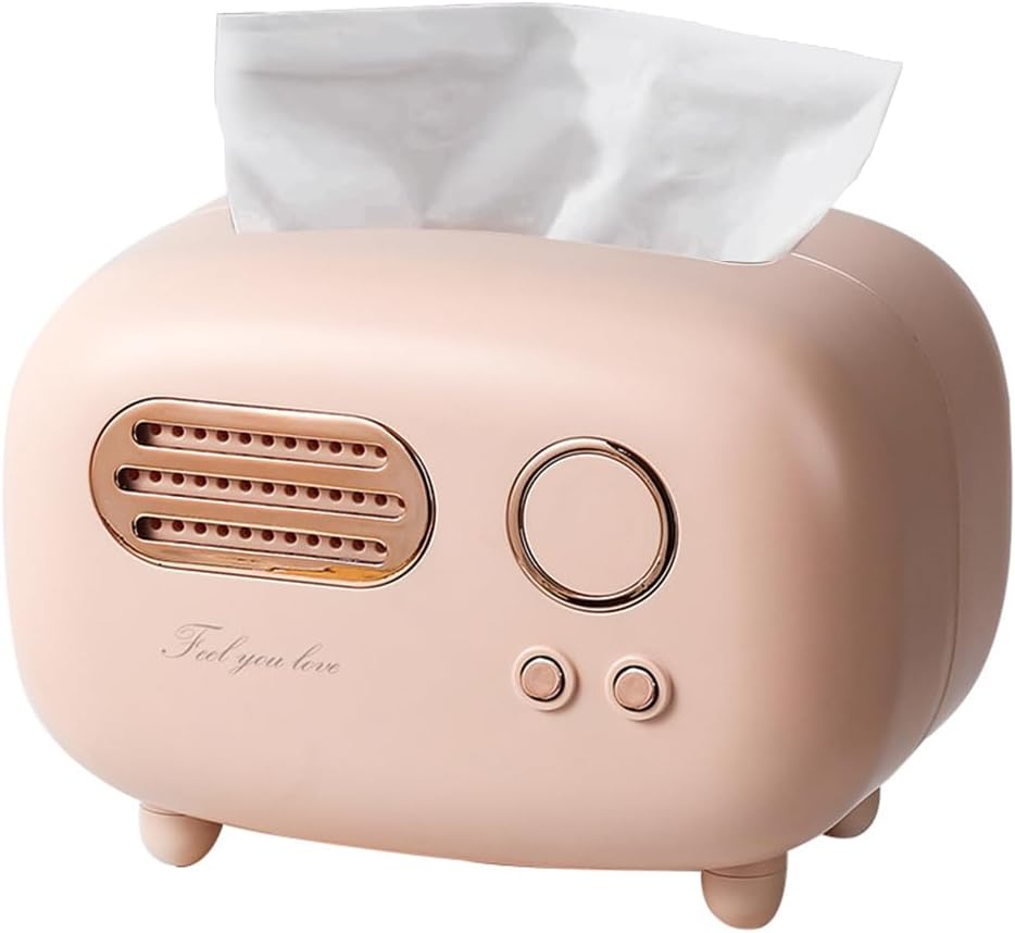 Retro Radio Shape Tissue Cover Box - Unique Multifunction Tissue Box for Kitchen, Bedroom, Office, Parlor, Bathroom Decoration - Creative Gift (Retro Radio Pink)