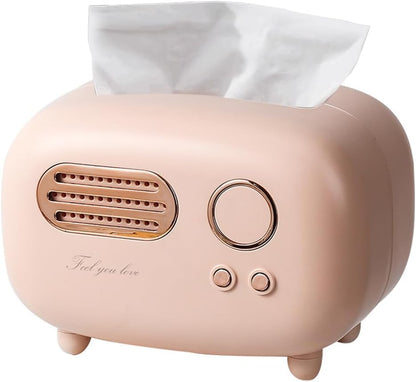 Retro Radio Shape Tissue Cover Box - Unique Multifunction Tissue Box for Kitchen, Bedroom, Office, Parlor, Bathroom Decoration - Creative Gift (Retro Radio Pink)