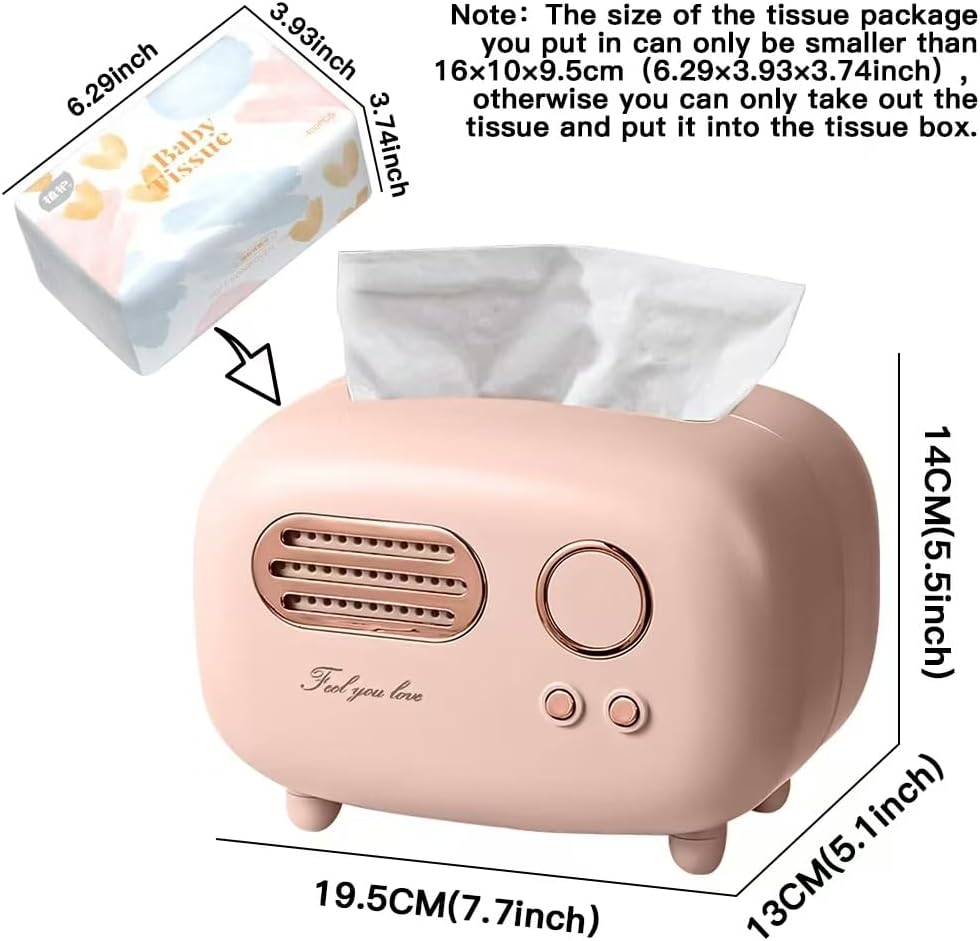 Retro Radio Shape Tissue Cover Box - Unique Multifunction Tissue Box for Kitchen, Bedroom, Office, Parlor, Bathroom Decoration - Creative Gift (Retro Radio Pink)