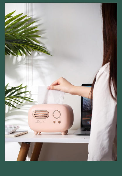 Retro Radio Shape Tissue Cover Box - Unique Multifunction Tissue Box for Kitchen, Bedroom, Office, Parlor, Bathroom Decoration - Creative Gift (Retro Radio Pink)