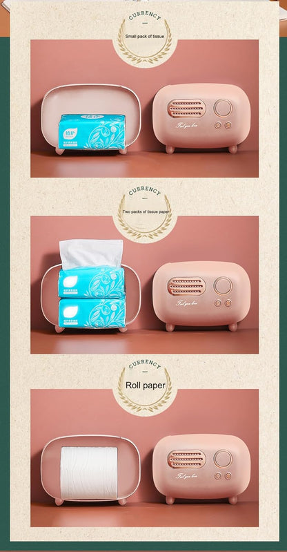 Retro Radio Shape Tissue Cover Box - Unique Multifunction Tissue Box for Kitchen, Bedroom, Office, Parlor, Bathroom Decoration - Creative Gift (Retro Radio Pink)