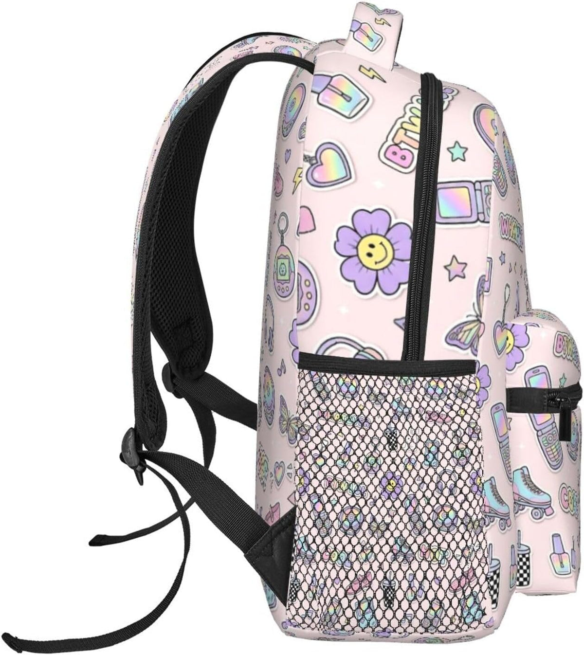 Y2K Pastel Sticker Flip Phone Roller Skate Butterfly Light Pink Seamless Pattern 15.7 Inch Large capacity laptop backpack, durable for daily use