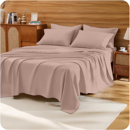 Full 6 Piece Breathable & Cooling Sheet Set, Pearl Pink