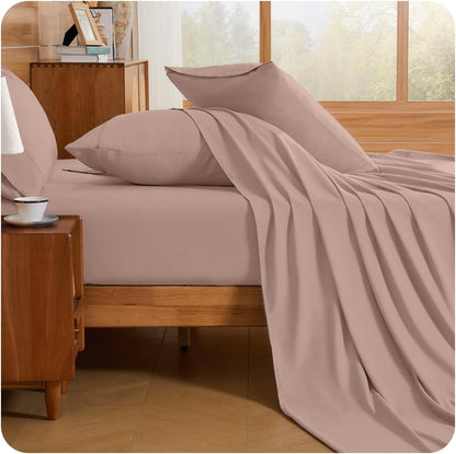 Full 6 Piece Breathable & Cooling Sheet Set, Pearl Pink
