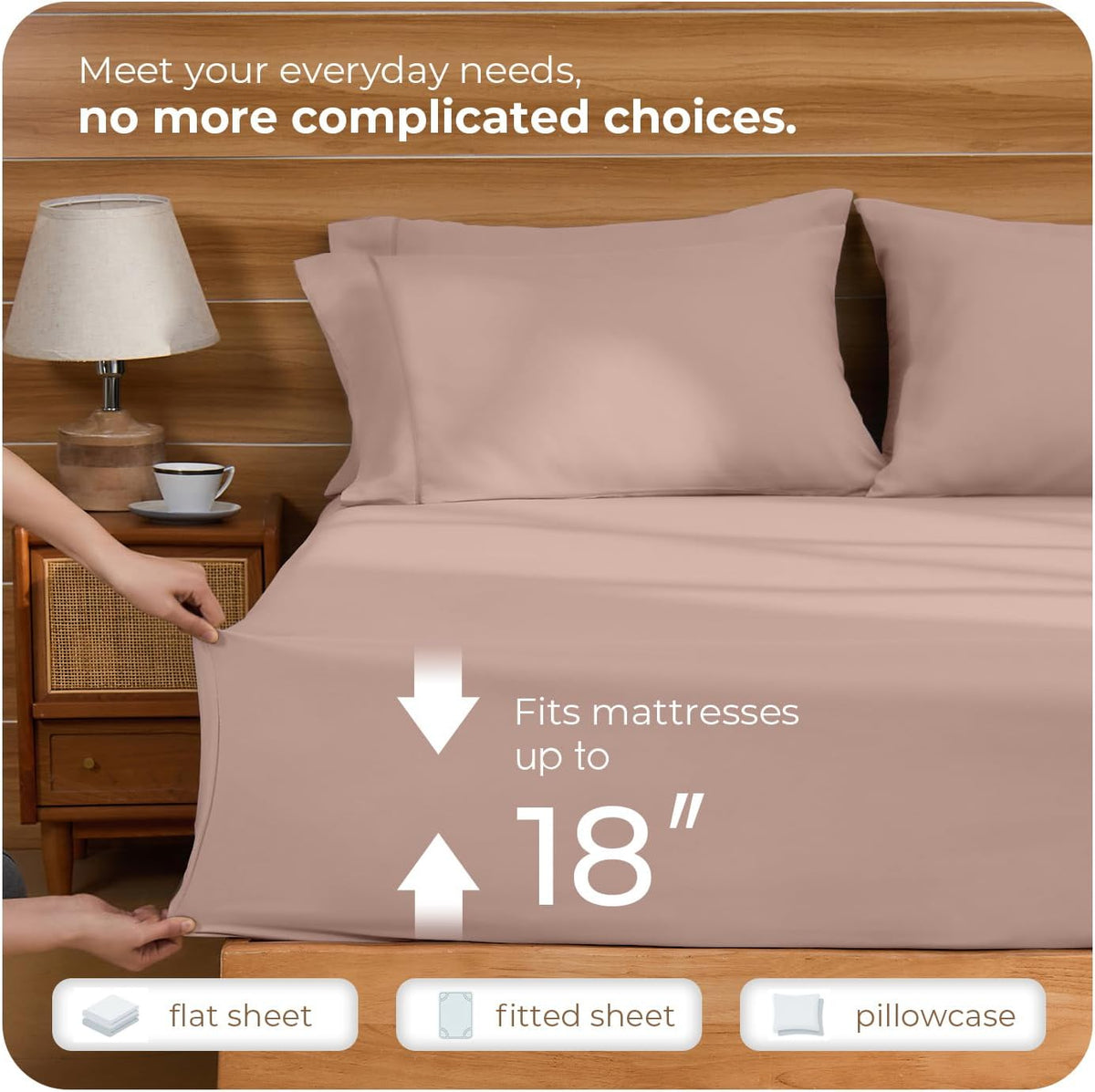 Full 6 Piece Breathable & Cooling Sheet Set, Pearl Pink