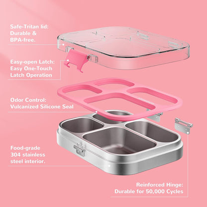 Stainless Steel Bento Lunch Box, Pink, 800 ml/27 oz