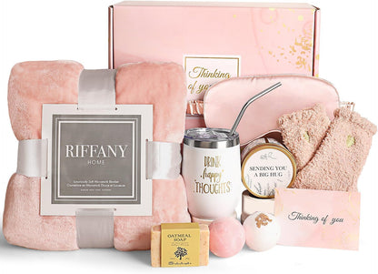 Birthday Gifts for Women, Unique Happy Birthday Gift Basket Self Care Package Bday Ideas with Luxury Flannel Blanket for Mom Her Best Friends Sister Wife Friendship