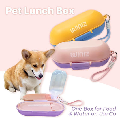 2-in-1 Dog Water Bottle with Food Container (10oz + 9.5oz), Leak-Proof Portable Dog Travel Water Bottle with Built-in Bowl & Dispenser, Easy to Use (Pink&Purple)