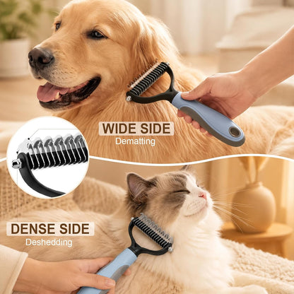 2Pcs Pet Knotter for Dogs/Cats, Double Sided Pet Grooming Brush,Undercoat Rake Pets Brush for Long Hair Professional Deshedding Tool, Pets Hair Remover Shedding(Blue+Pink, Large)