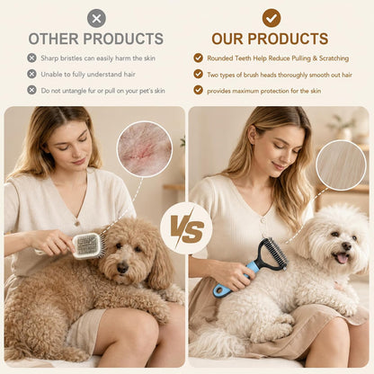 2Pcs Pet Knotter for Dogs/Cats, Double Sided Pet Grooming Brush,Undercoat Rake Pets Brush for Long Hair Professional Deshedding Tool, Pets Hair Remover Shedding(Blue+Pink, Large)