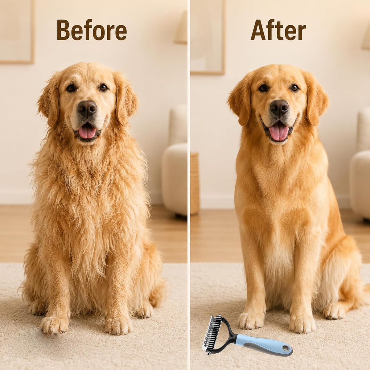 2Pcs Pet Knotter for Dogs/Cats, Double Sided Pet Grooming Brush,Undercoat Rake Pets Brush for Long Hair Professional Deshedding Tool, Pets Hair Remover Shedding(Blue+Pink, Large)