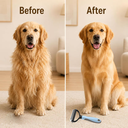 2Pcs Pet Knotter for Dogs/Cats, Double Sided Pet Grooming Brush,Undercoat Rake Pets Brush for Long Hair Professional Deshedding Tool, Pets Hair Remover Shedding(Blue+Pink, Large)