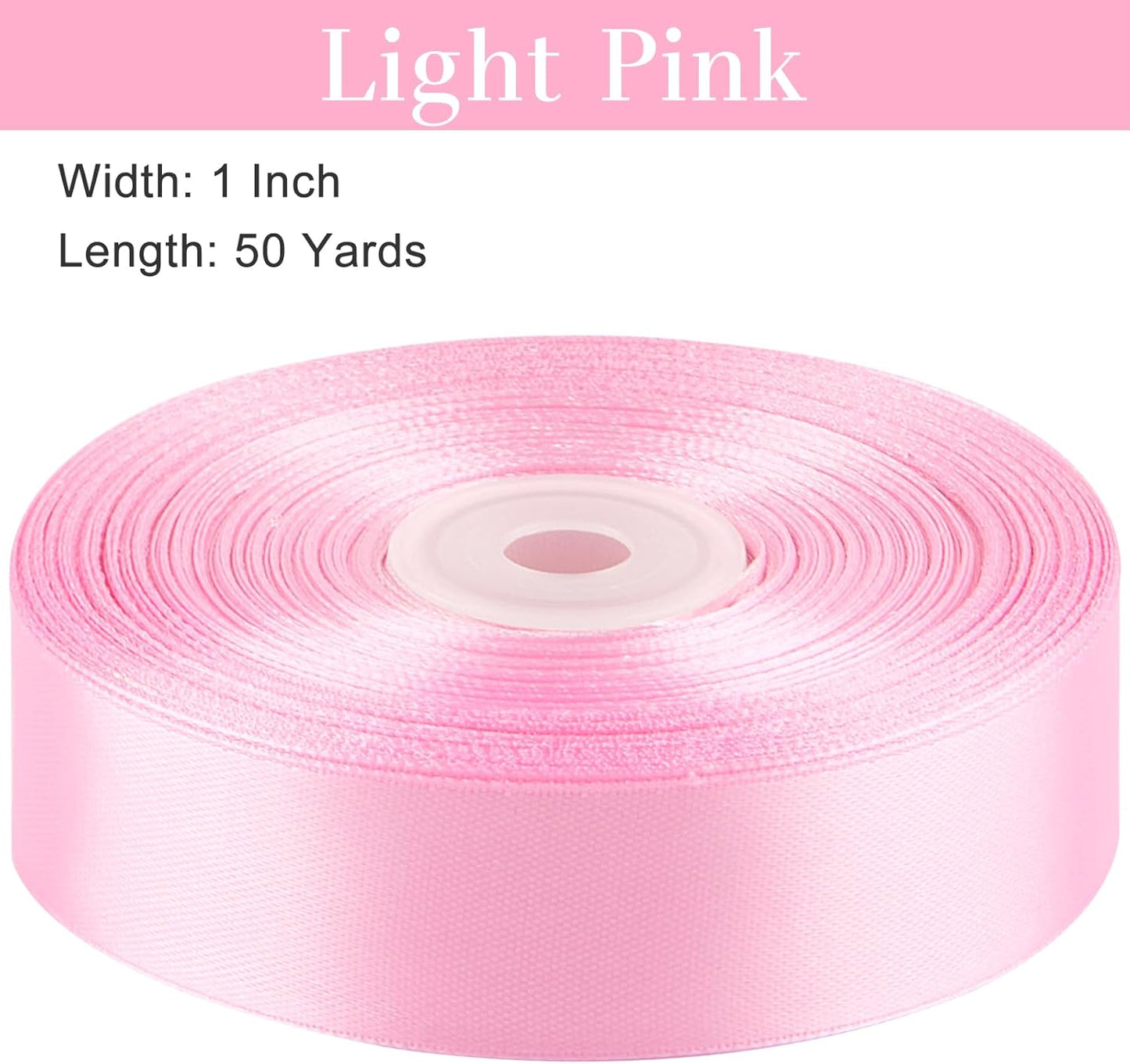 Light Pink Satin Ribbon, 1 Inch, 50 Yards | For Bows, Flower Bouquets, Gift Wrapping, Wedding, DIY Crafts