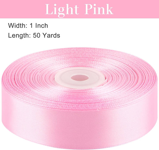 Light Pink Satin Ribbon, 1 Inch, 50 Yards | For Bows, Flower Bouquets, Gift Wrapping, Wedding, DIY Crafts