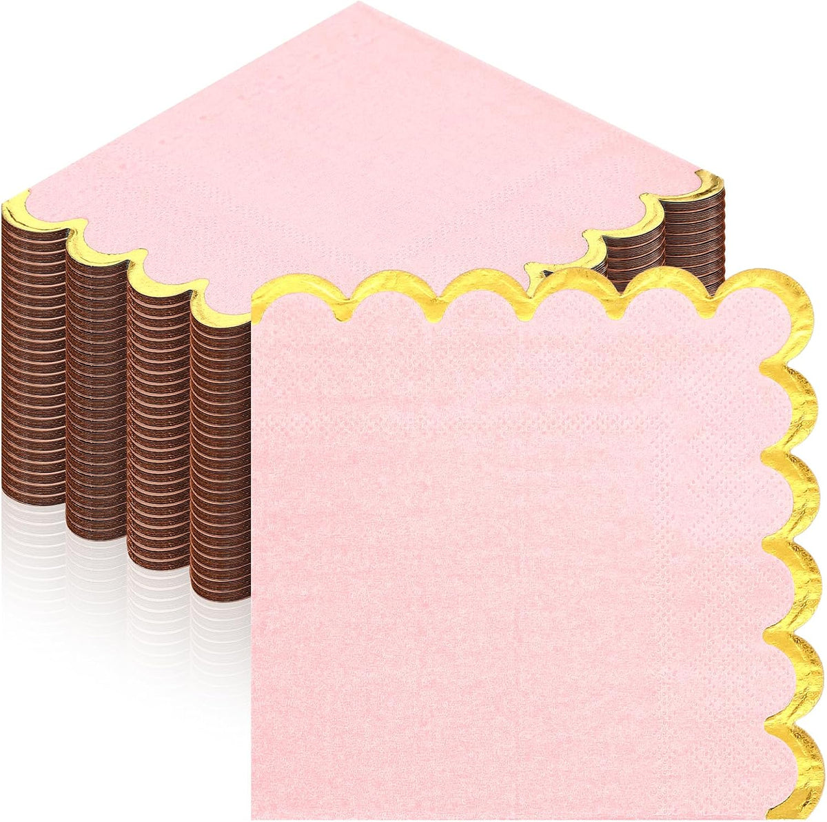 50 Pcs Scalloped Cocktail Paper Napkin, Pink, 5 x 5 Inch