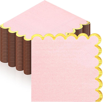 50 Pcs Scalloped Cocktail Paper Napkin, Pink, 5 x 5 Inch