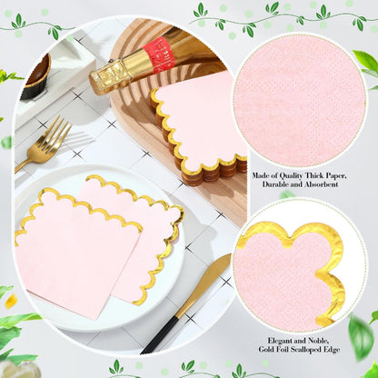 50 Pcs Scalloped Cocktail Paper Napkin, Pink, 5 x 5 Inch