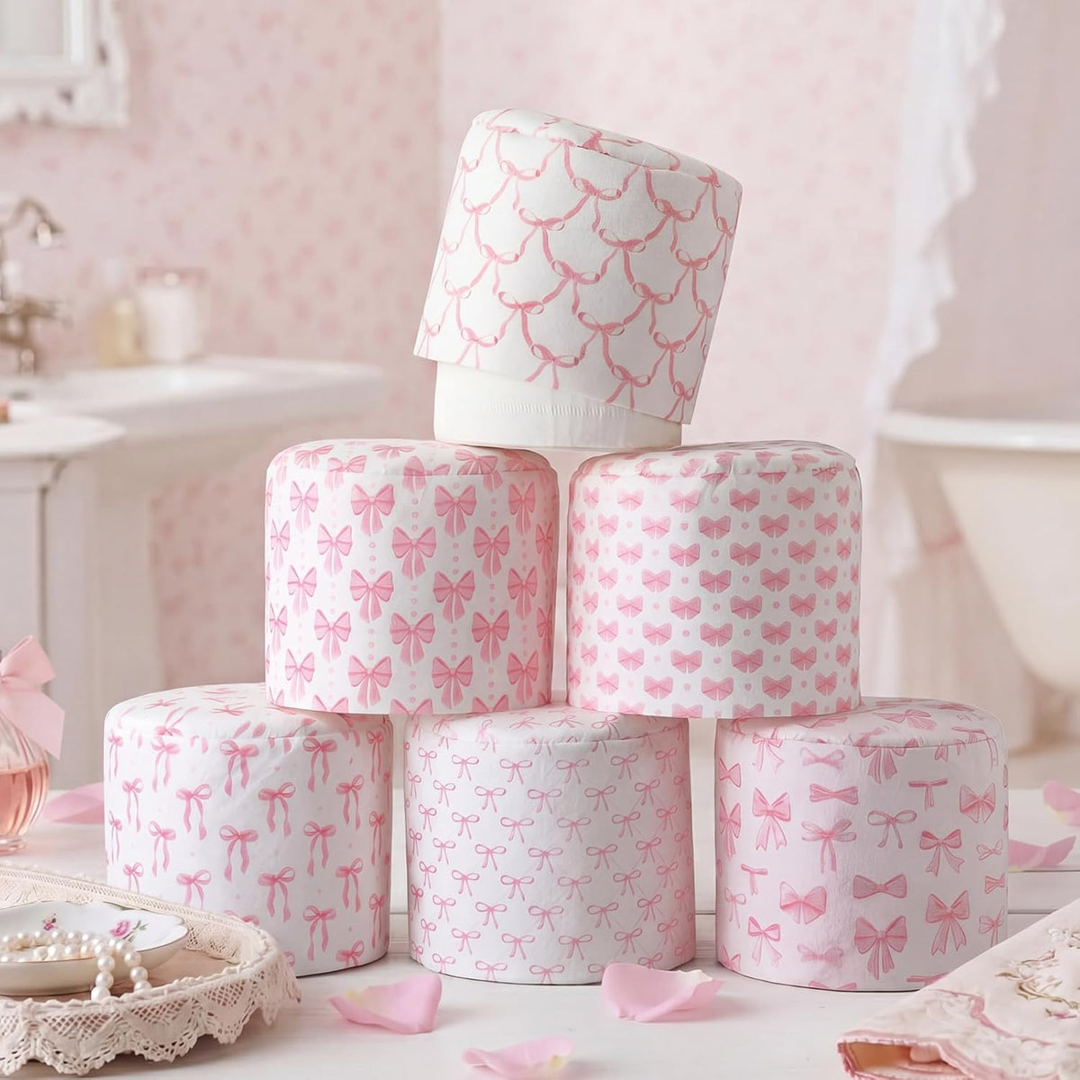 6 Pcs Decorative Toilet Paper Roll Covers, Pink Bow