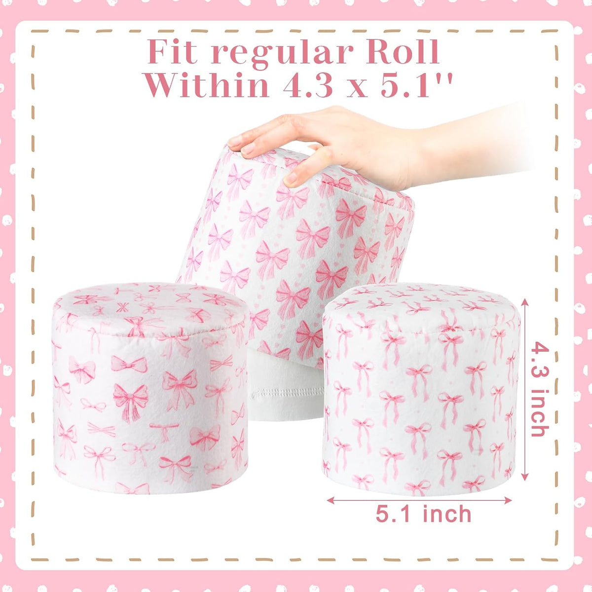 6 Pcs Decorative Toilet Paper Roll Covers, Pink Bow