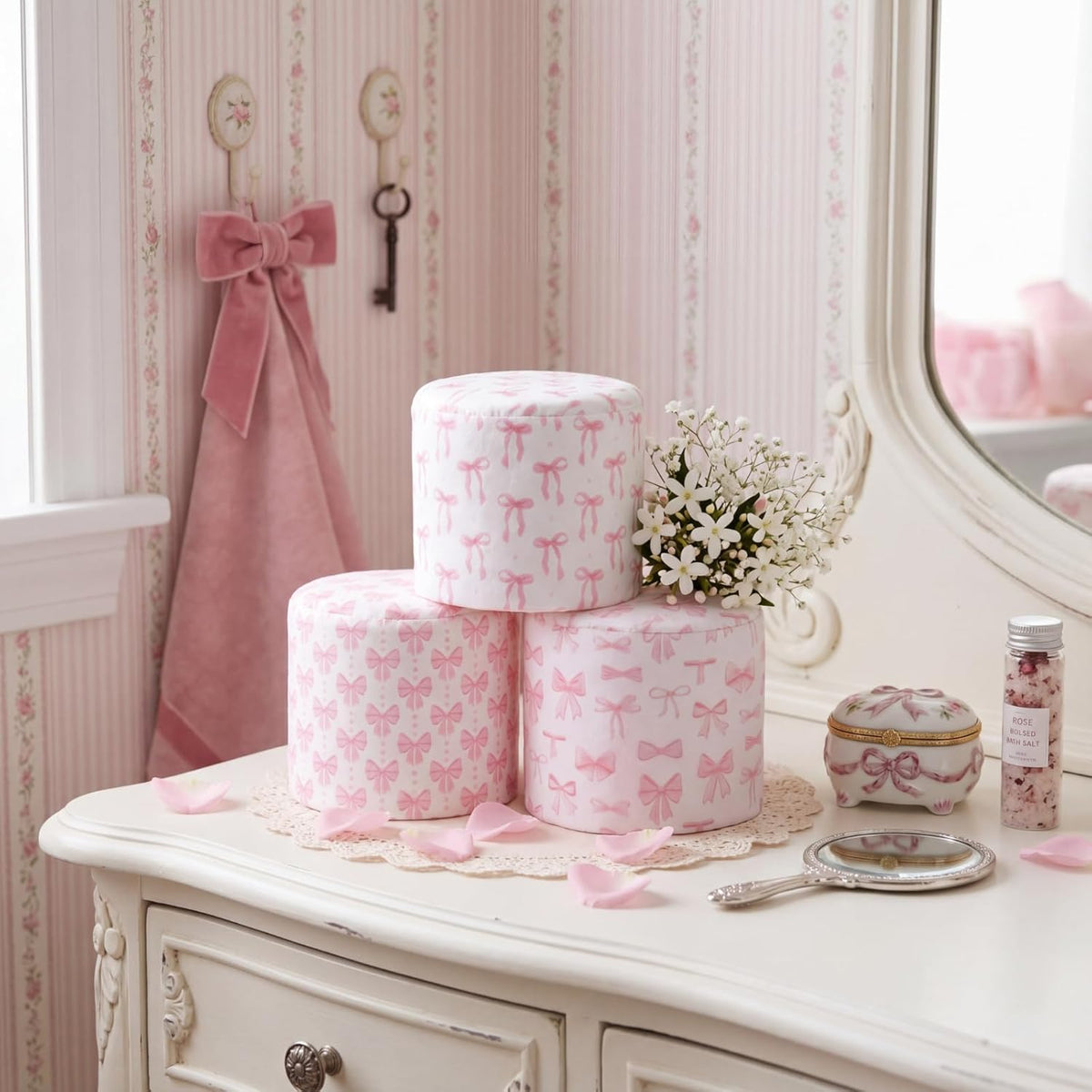 6 Pcs Decorative Toilet Paper Roll Covers, Pink Bow