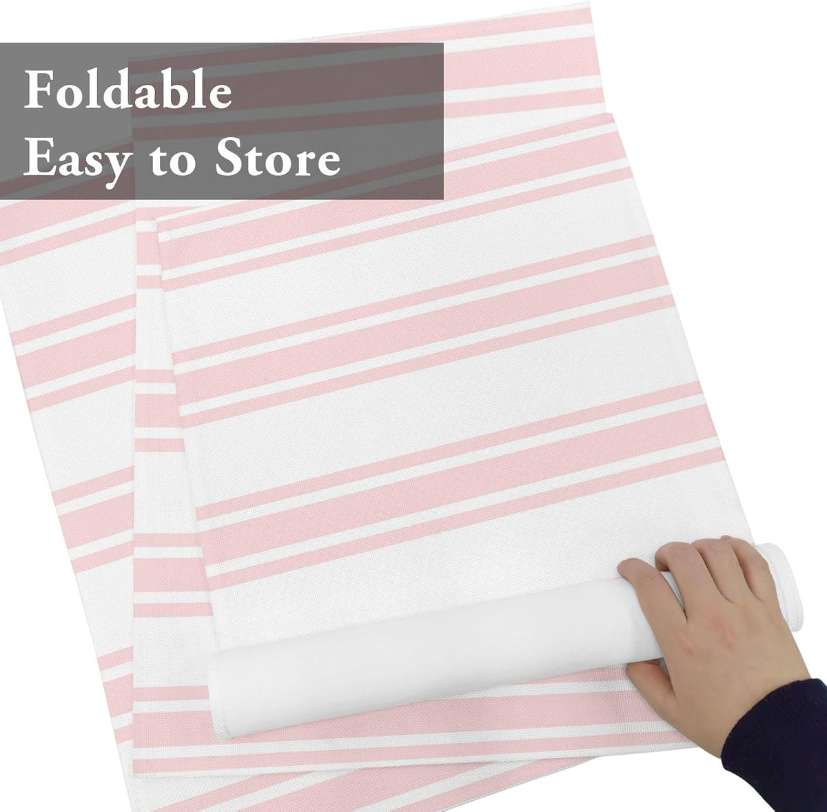 Pink Striped Placemats Set of 2, Cotton Linen Fabric Place Mats, Farmhouse Aesthetic Modern Stripes Washable Decorative Table Mats Protector for Home Kitchen Dining Wedding Party Coffee Tables
