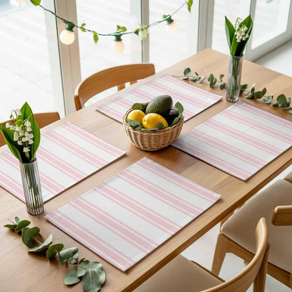 Pink Striped Placemats Set of 2, Cotton Linen Fabric Place Mats, Farmhouse Aesthetic Modern Stripes Washable Decorative Table Mats Protector for Home Kitchen Dining Wedding Party Coffee Tables