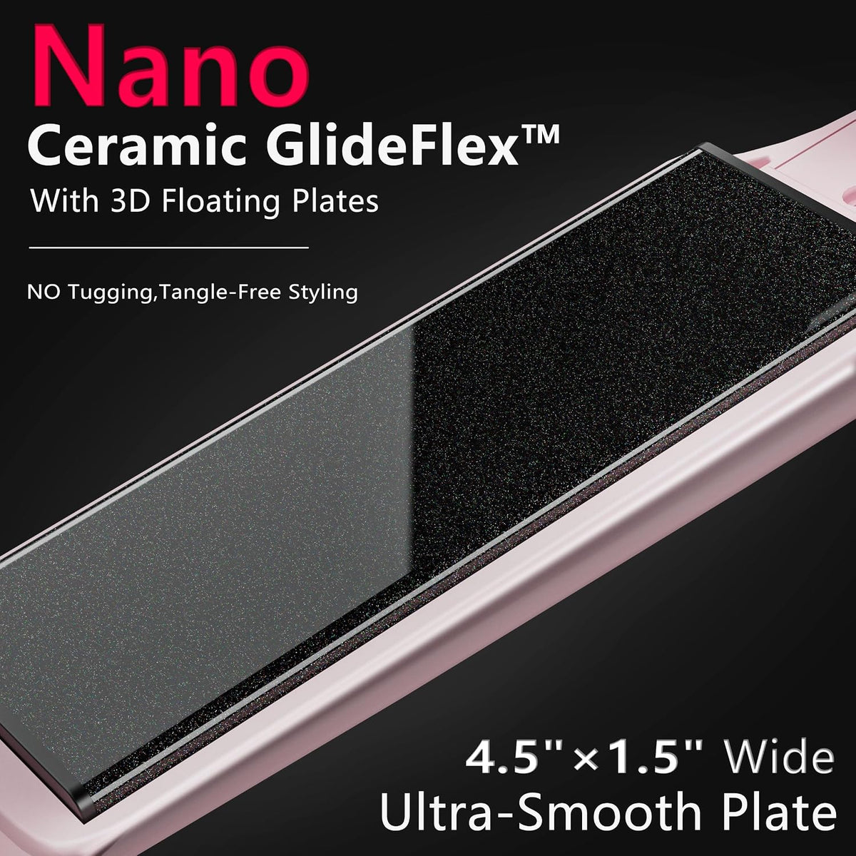 1 1/2 Inch Wide Plate Hair Straightener for Thick Hair, Ceramic Flat Iron for Faster Styling & Curling, Floating Plates for Smooth Frizz-Free Results, 15s Heat Up, Dual Voltage (Pink)