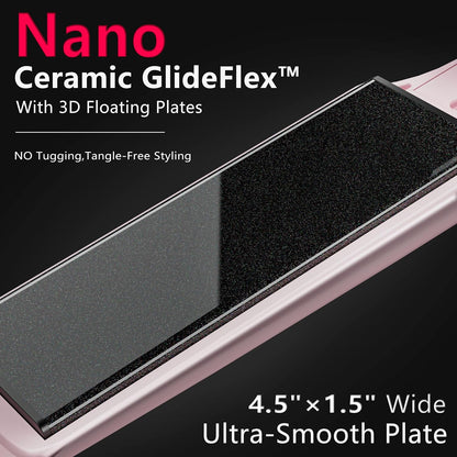 1 1/2 Inch Wide Plate Hair Straightener for Thick Hair, Ceramic Flat Iron for Faster Styling & Curling, Floating Plates for Smooth Frizz-Free Results, 15s Heat Up, Dual Voltage (Pink)