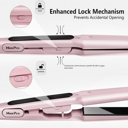 1 1/2 Inch Wide Plate Hair Straightener for Thick Hair, Ceramic Flat Iron for Faster Styling & Curling, Floating Plates for Smooth Frizz-Free Results, 15s Heat Up, Dual Voltage (Pink)